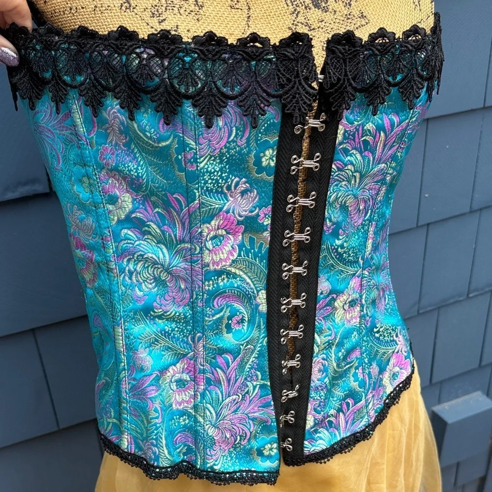 Tesa 38 Elegant Blue and Black Corset blue pink sexy